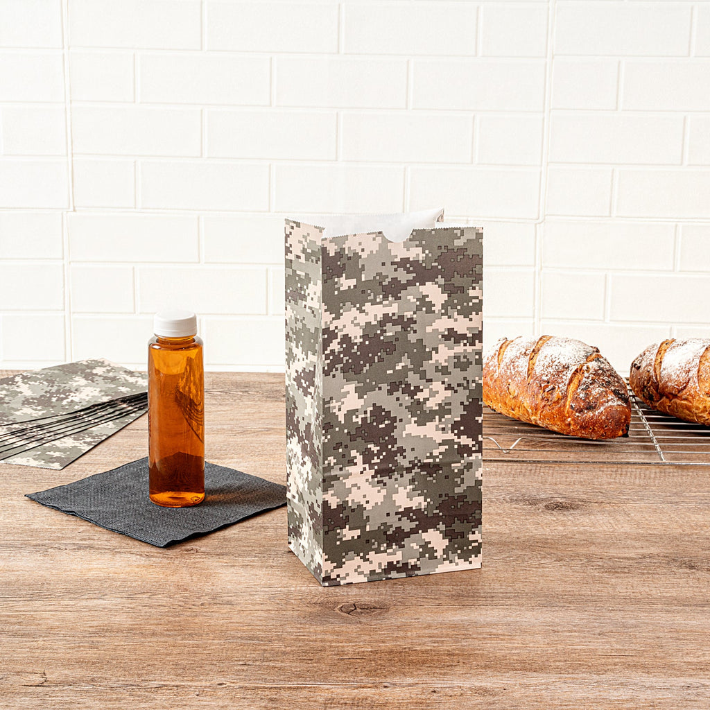Bag Tek Camouflage Paper Bag - 8 lb - 6" x 4" x 11 3/4" - 100 count box