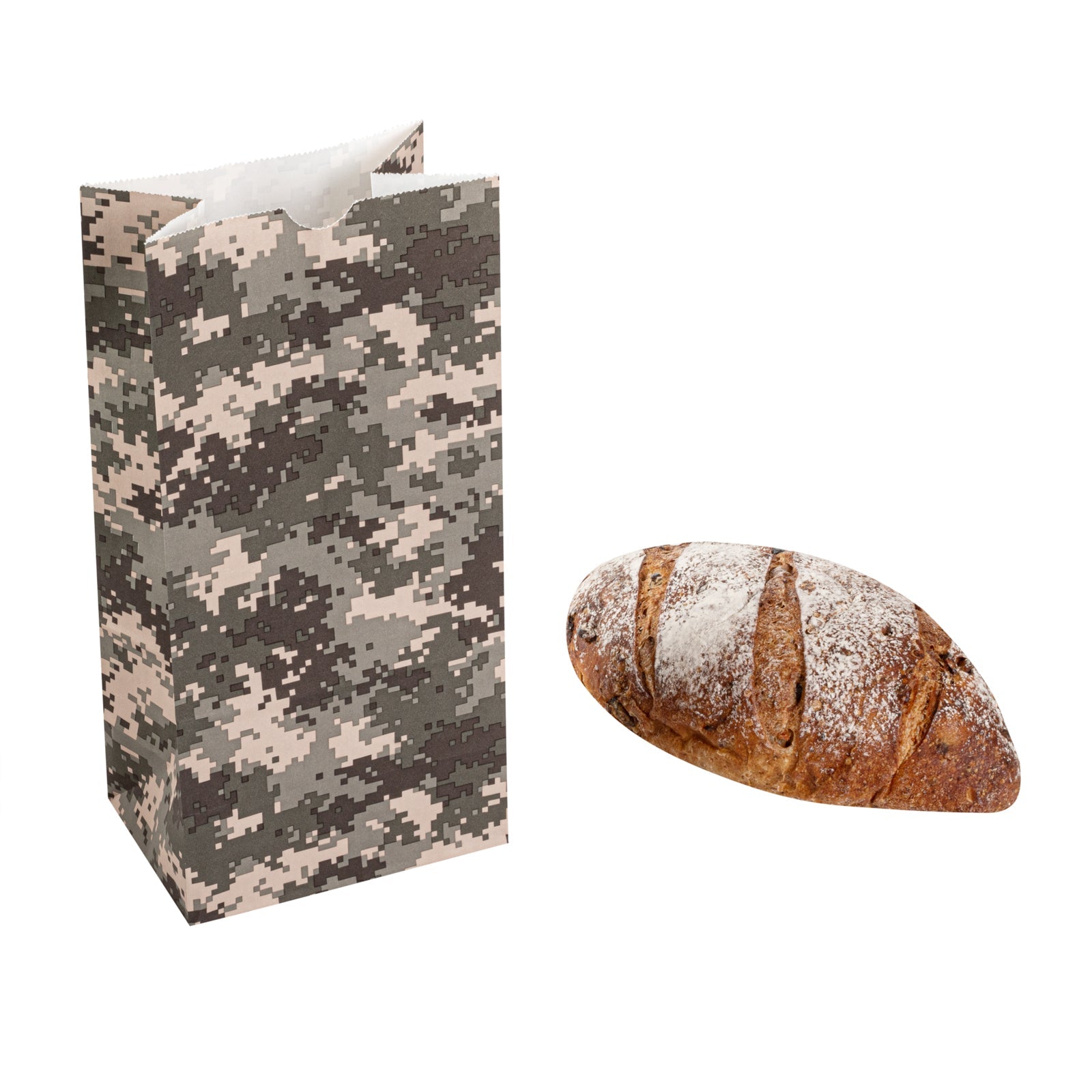 Bag Tek Camouflage Paper Bag - 8 lb - 6" x 4" x 11 3/4" - 100 count box