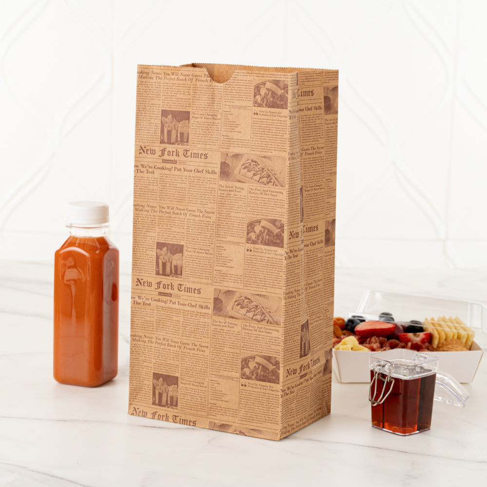 Bag Tek Kraft Newsprint Paper Bag - 8 lb - 6" x 4" x 11 3/4" - 100 count box