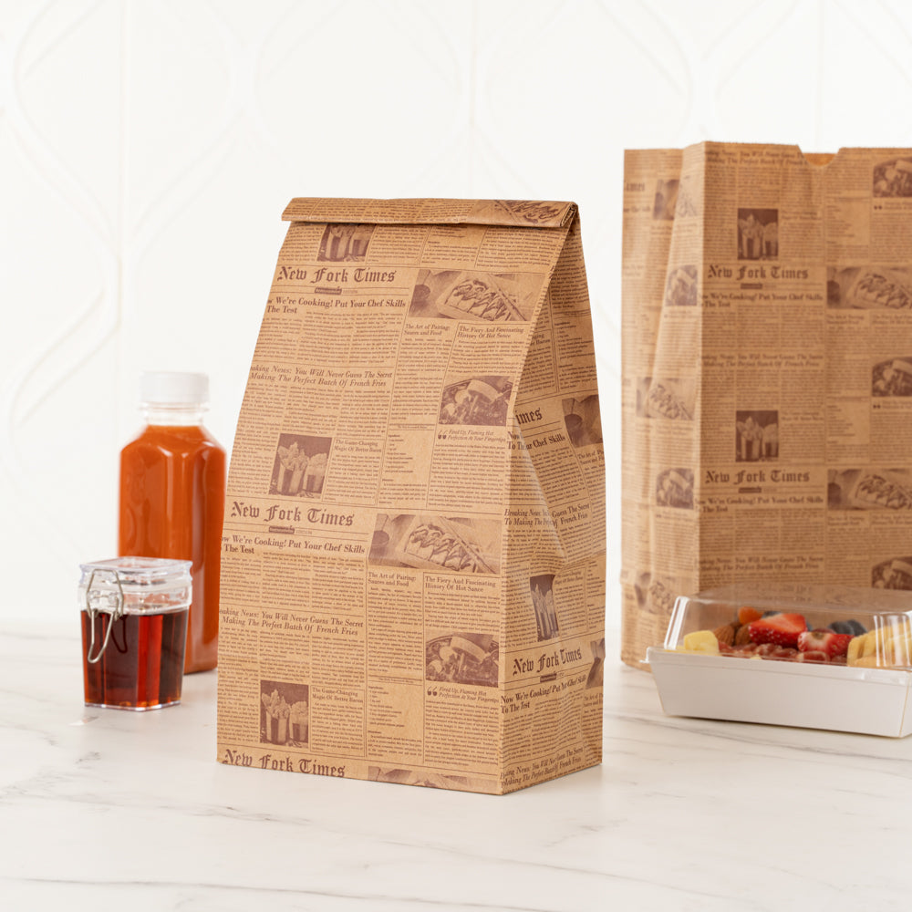 Bag Tek Kraft Newsprint Paper Bag - 8 lb - 6" x 4" x 11 3/4" - 100 count box