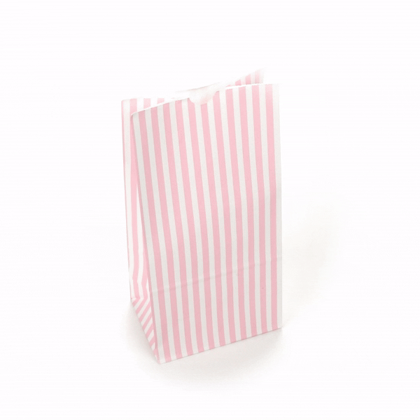 Bag Tek Pink and White Stripe Paper Bag - 8 lb - 6" x 4" x 11 3/4" - 100 count box