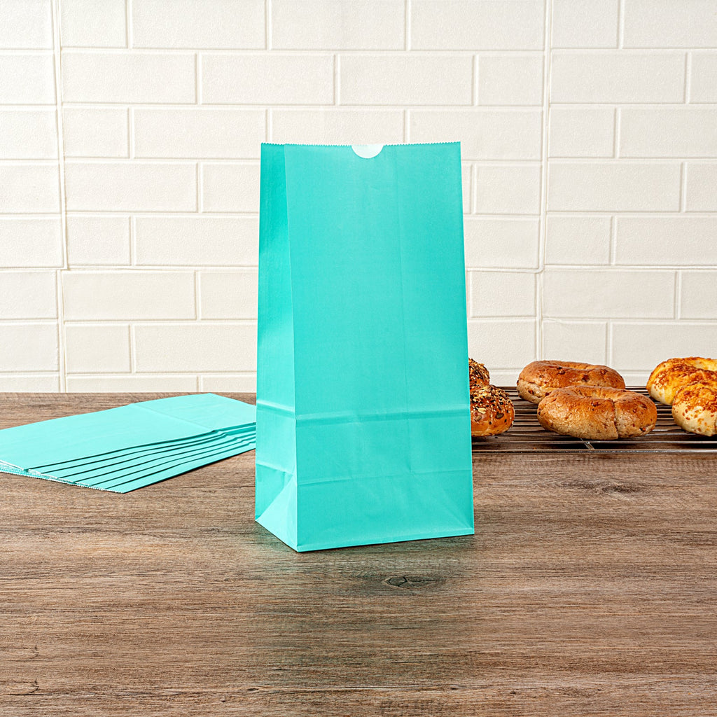 Bag Tek Turquoise Paper Bag - 8 lb - 6" x 4" x 11 3/4" - 100 count box