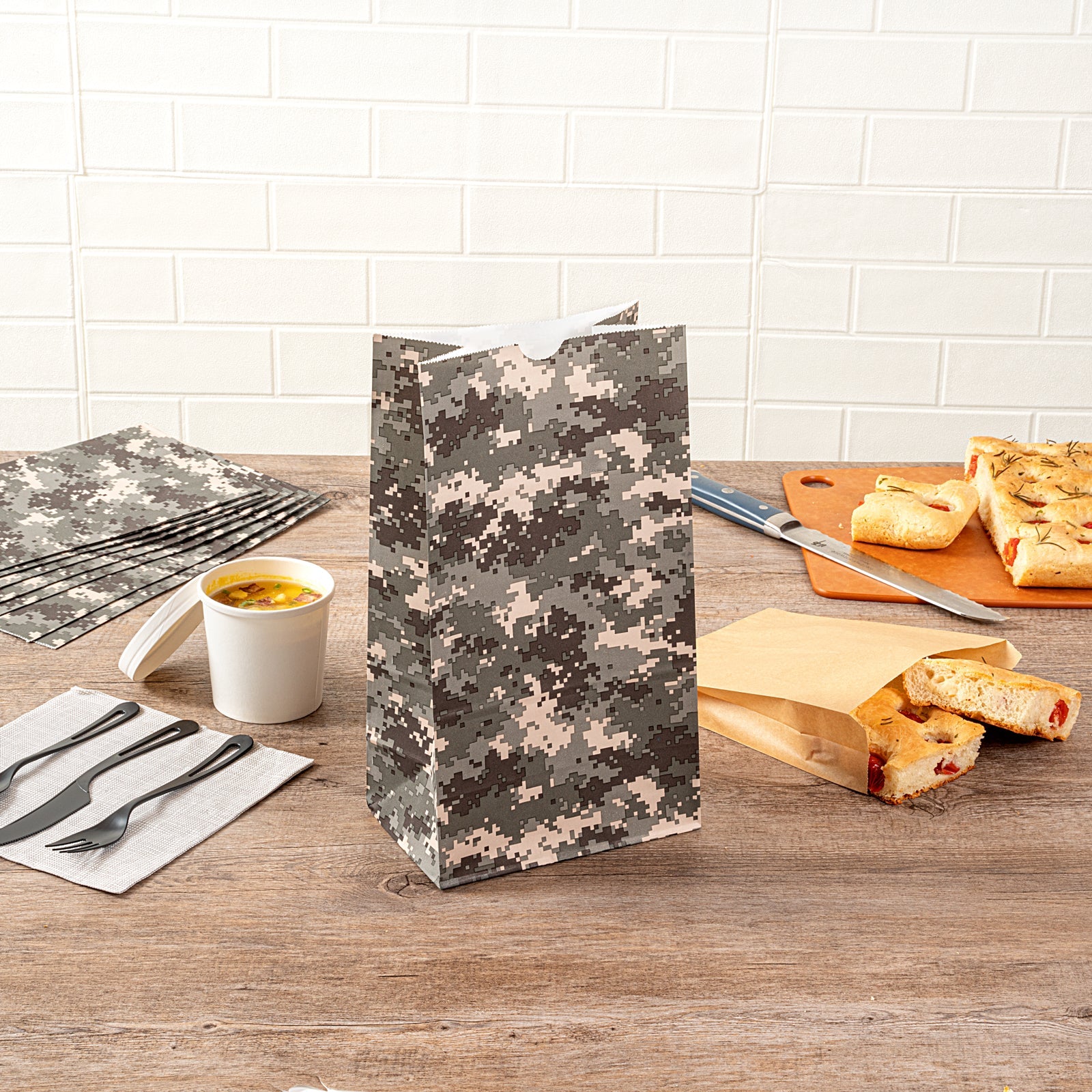 Bag Tek Camouflage Paper Bag - 12 lb - 7" x 4 1/4" x 12 1/2" - 100 count box