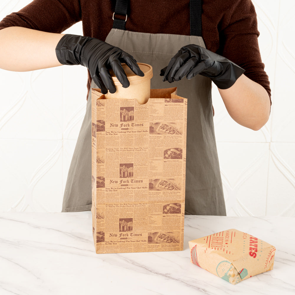 Bag Tek Kraft Newsprint Paper Bag - 12 lb - 7" x 4 1/4" x 12 1/2" - 100 count box