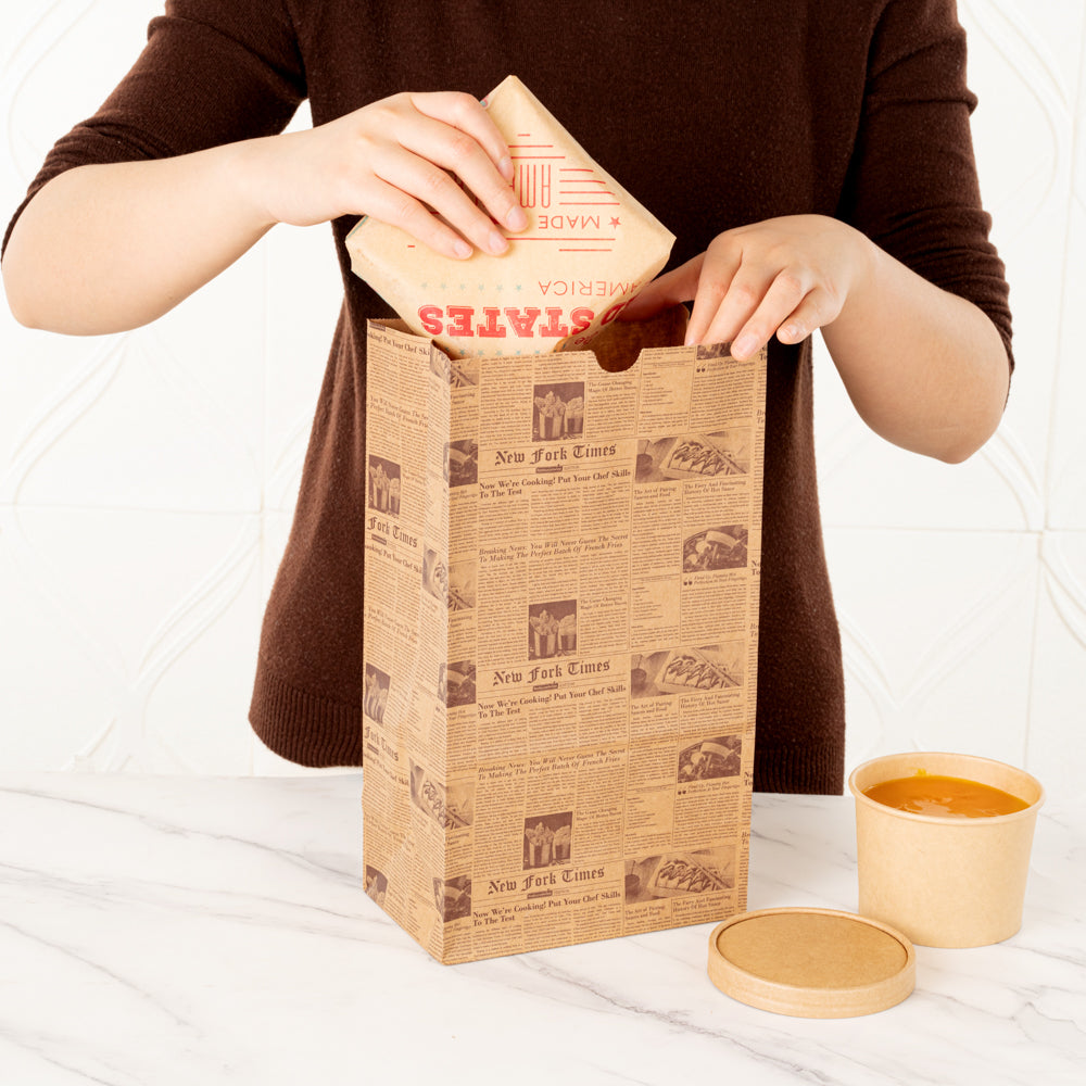 Bag Tek Kraft Newsprint Paper Bag - 12 lb - 7" x 4 1/4" x 12 1/2" - 100 count box