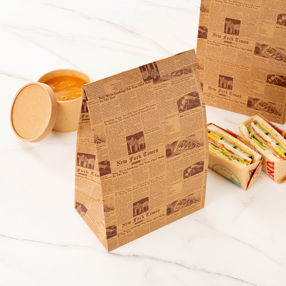Bag Tek Kraft Newsprint Paper Bag - 12 lb - 7" x 4 1/4" x 12 1/2" - 100 count box