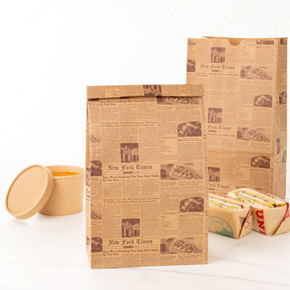 Bag Tek Kraft Newsprint Paper Bag - 12 lb - 7" x 4 1/4" x 12 1/2" - 100 count box