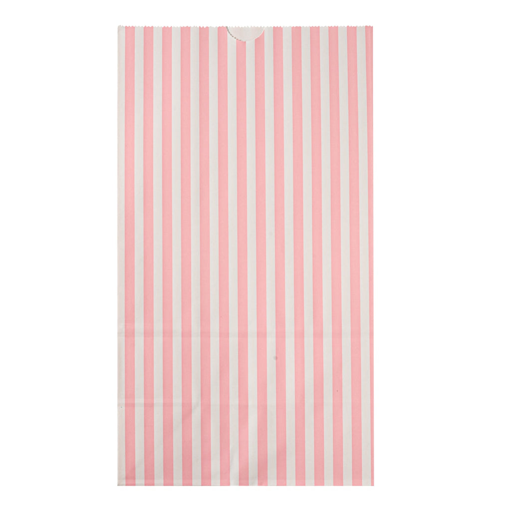 Bag Tek Pink and White Stripe Paper Bag - 12 lb - 7" x 4 1/4" x 12 1/2" - 100 count box