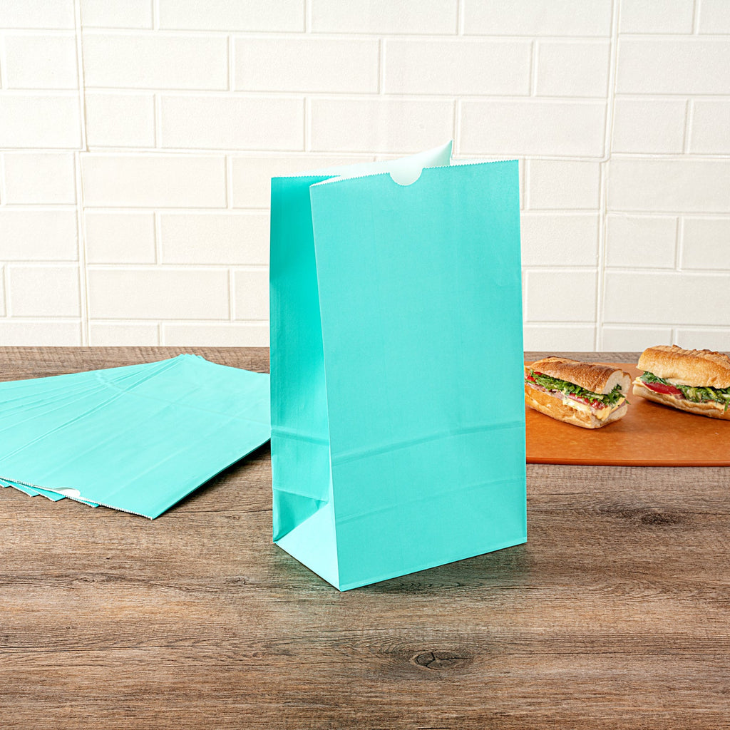 Bag Tek Turquoise Paper Bag - 12 lb - 7" x 4 1/4" x 12 1/2" - 100 count box