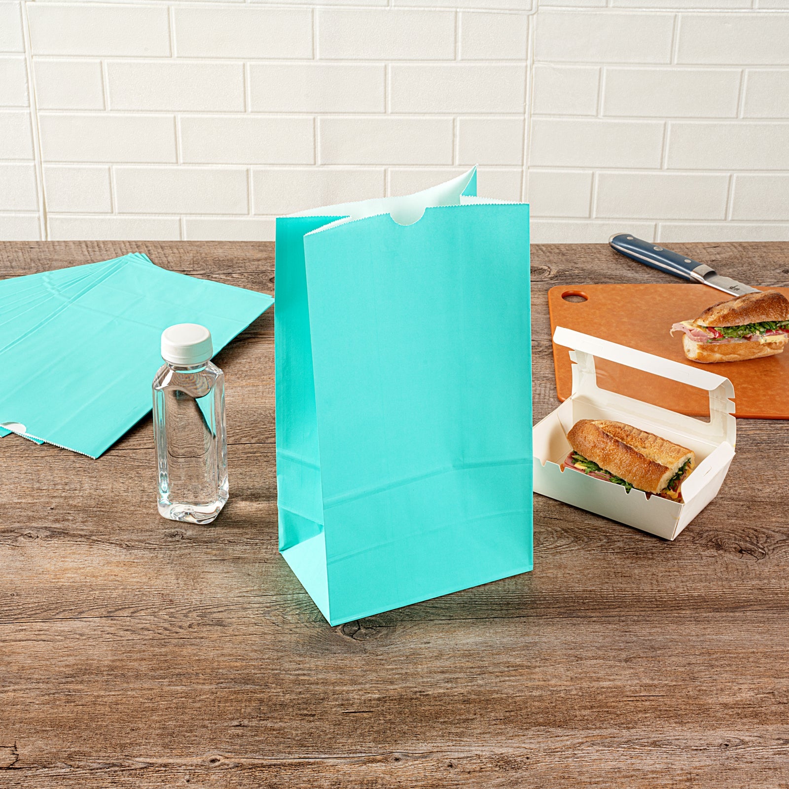 Bag Tek Turquoise Paper Bag - 12 lb - 7" x 4 1/4" x 12 1/2" - 100 count box