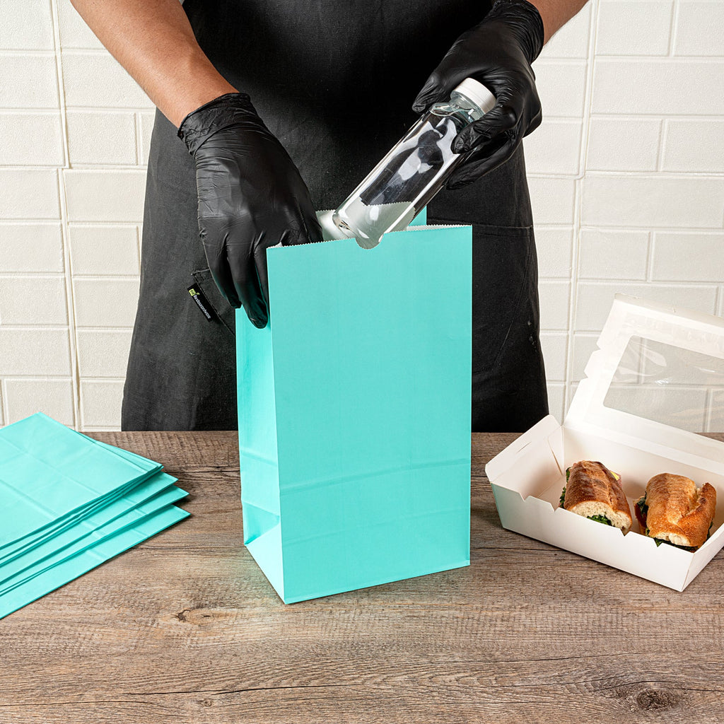 Bag Tek Turquoise Paper Bag - 12 lb - 7" x 4 1/4" x 12 1/2" - 100 count box