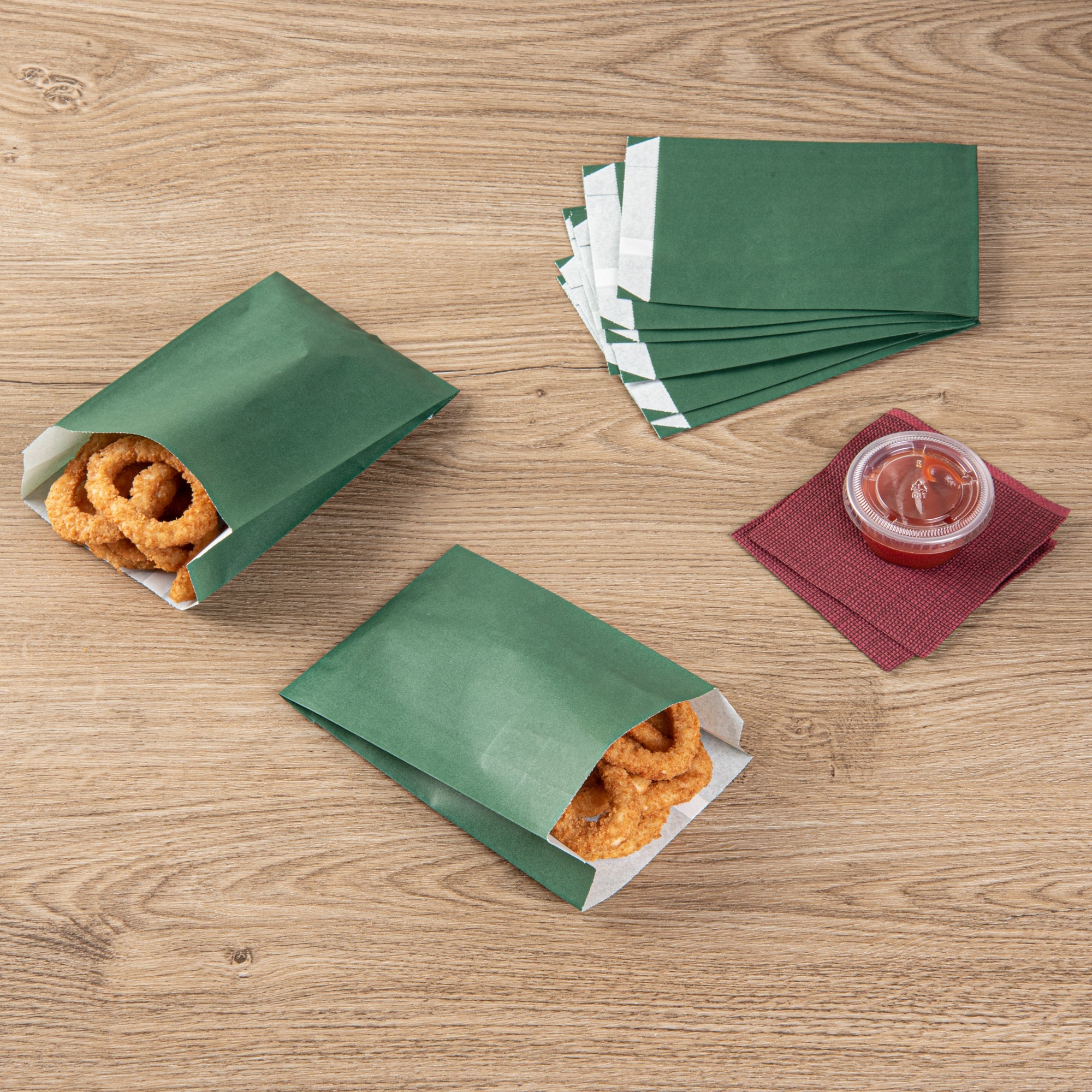 Bag Tek Forest Green Paper French Fry / Snack Bag - 4 1/4" x 1 1/2" x 6 1/4" - 100 count box