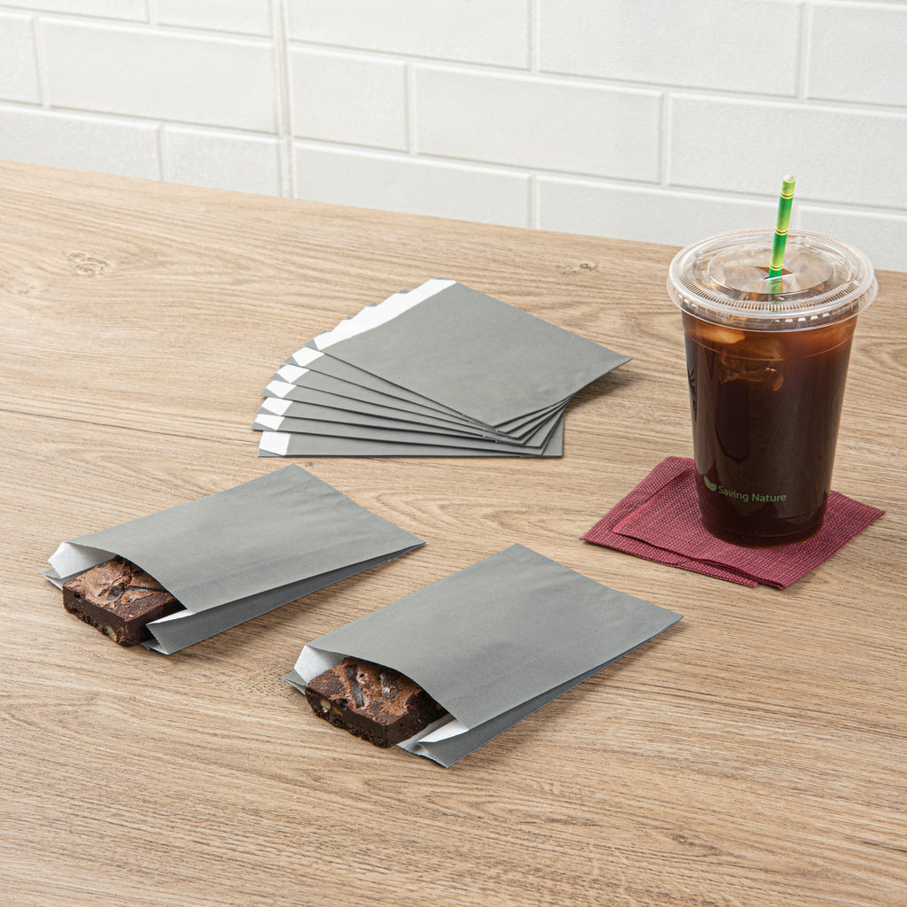 Bag Tek Gray Paper French Fry / Snack Bag - 4 1/4" x 1 1/2" x 6 1/4" - 100 count box
