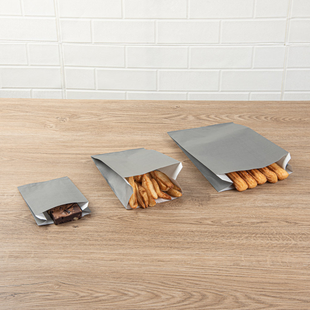 Bag Tek Gray Paper French Fry / Snack Bag - 4 1/4" x 1 1/2" x 6 1/4" - 100 count box