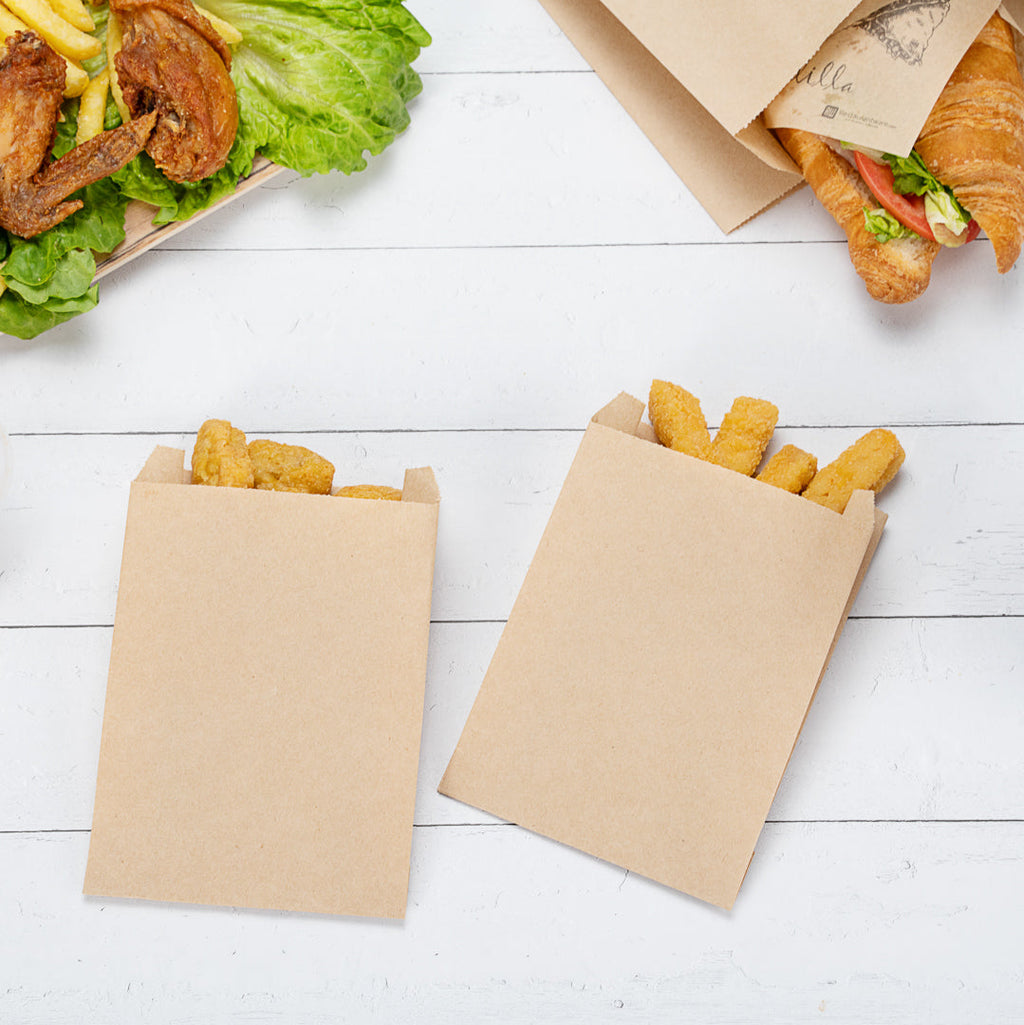 Bag Tek Kraft Paper French Fry / Snack Bag - 4 1/4" x 1 1/2" x 6 1/4" - 100 count box