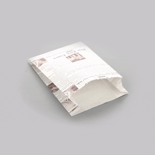 Bag Tek Sepia Newsprint Paper French Fry / Snack Bag - 4 1/4" x 1 1/2" x 6 1/4" - 100 count box