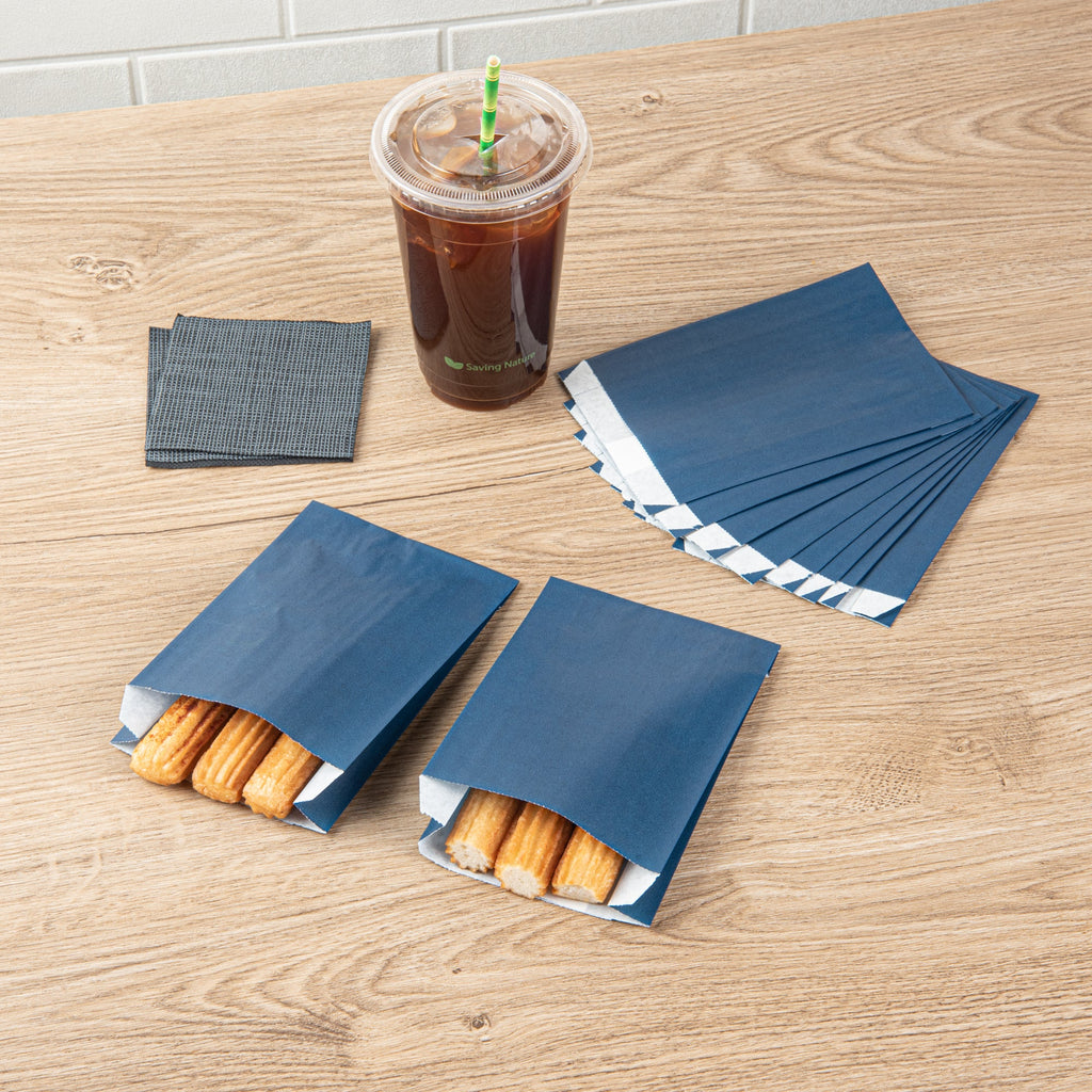 Bag Tek Midnight Blue Paper French Fry / Snack Bag - 4 1/4" x 1 1/2" x 6 1/4" - 100 count box