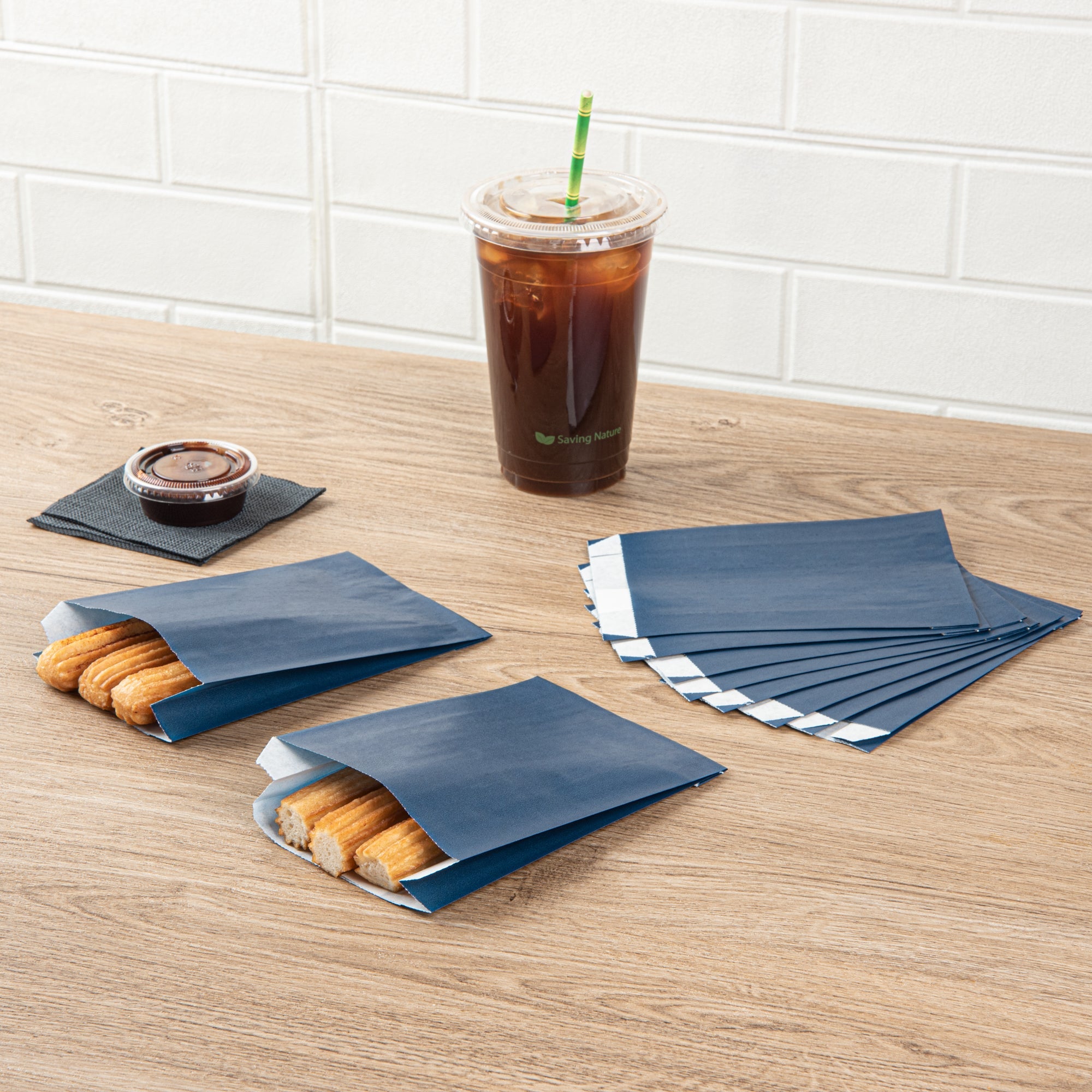 Bag Tek Midnight Blue Paper French Fry / Snack Bag - 4 1/4" x 1 1/2" x 6 1/4" - 100 count box