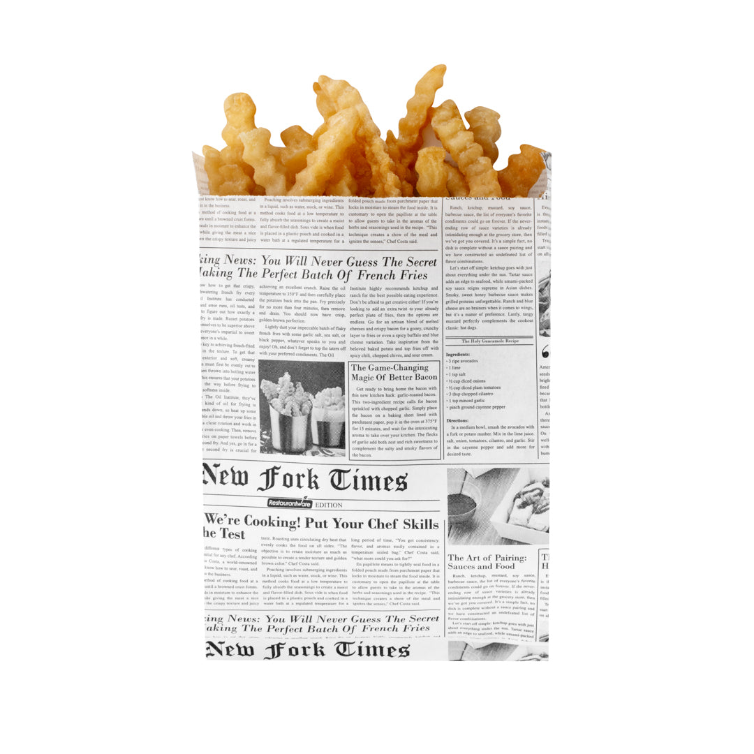 Bag Tek Newsprint Paper French Fry / Snack Bag - 4 1/4" x 1 1/2" x 6 1/4" - 100 count box