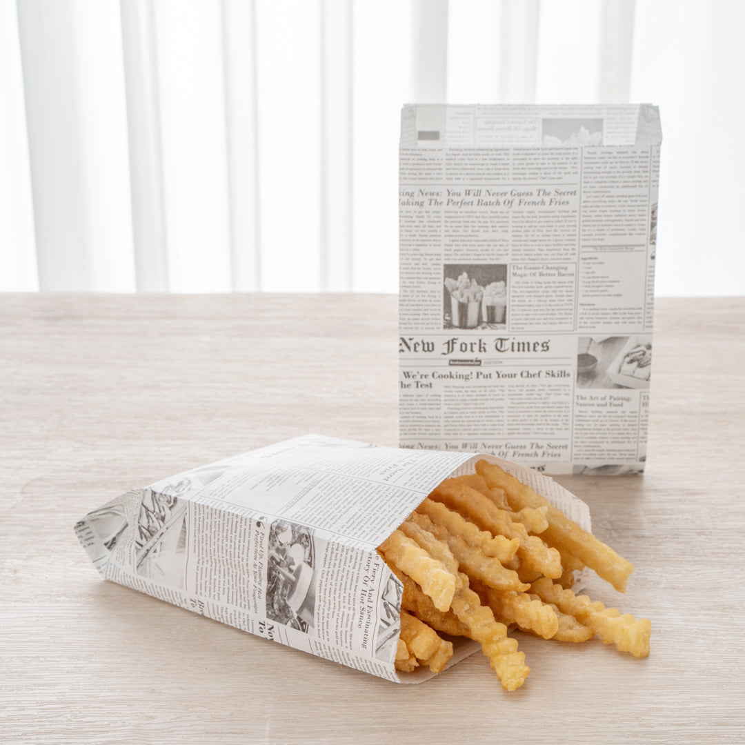 Bag Tek Newsprint Paper French Fry / Snack Bag - 4 1/4" x 1 1/2" x 6 1/4" - 100 count box
