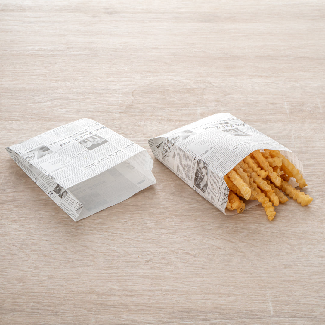 Bag Tek Newsprint Paper French Fry / Snack Bag - 4 1/4" x 1 1/2" x 6 1/4" - 100 count box