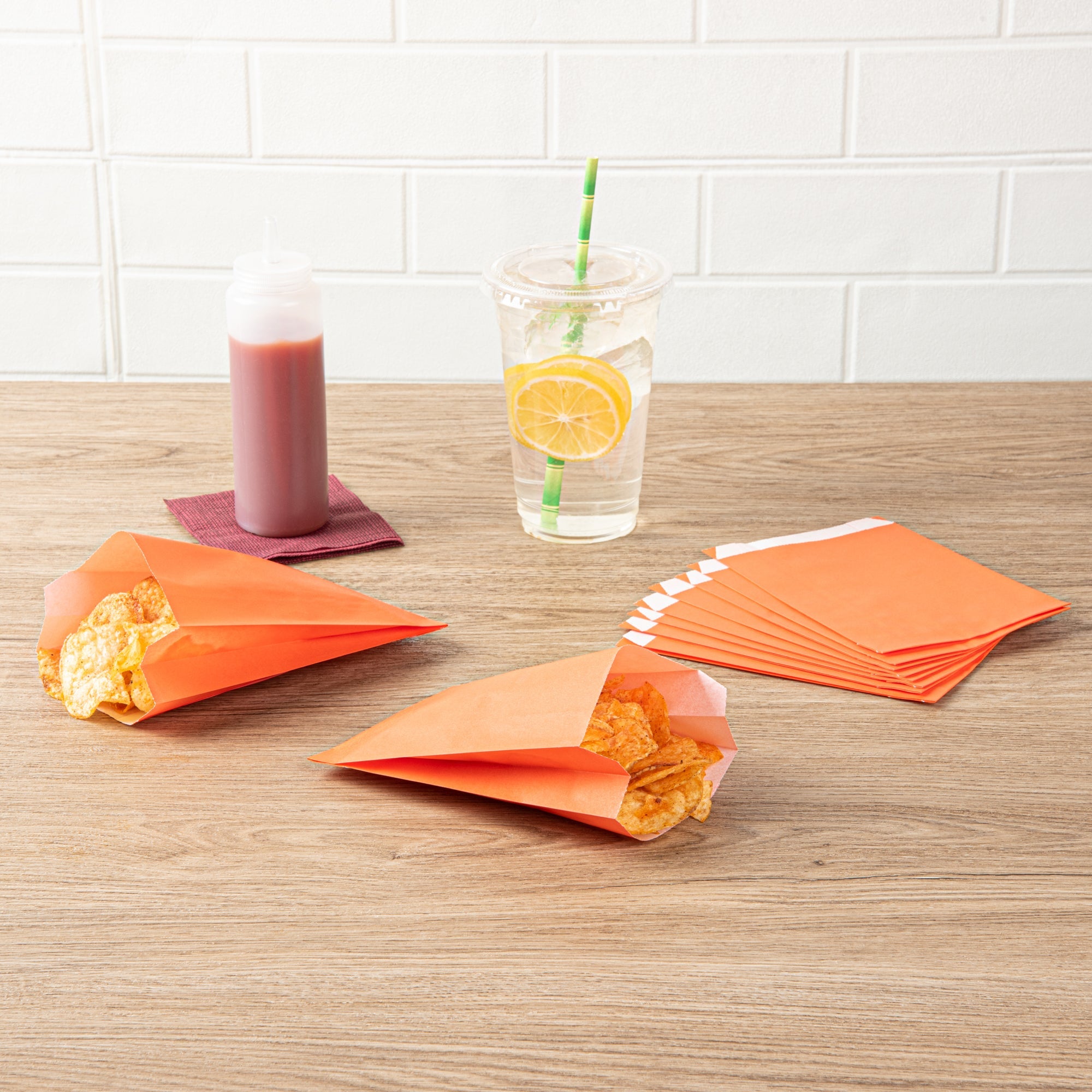 Bag Tek Tangerine Orange Paper French Fry / Snack Bag - 4 1/4" x 1 1/2" x 6 1/4" - 100 count box