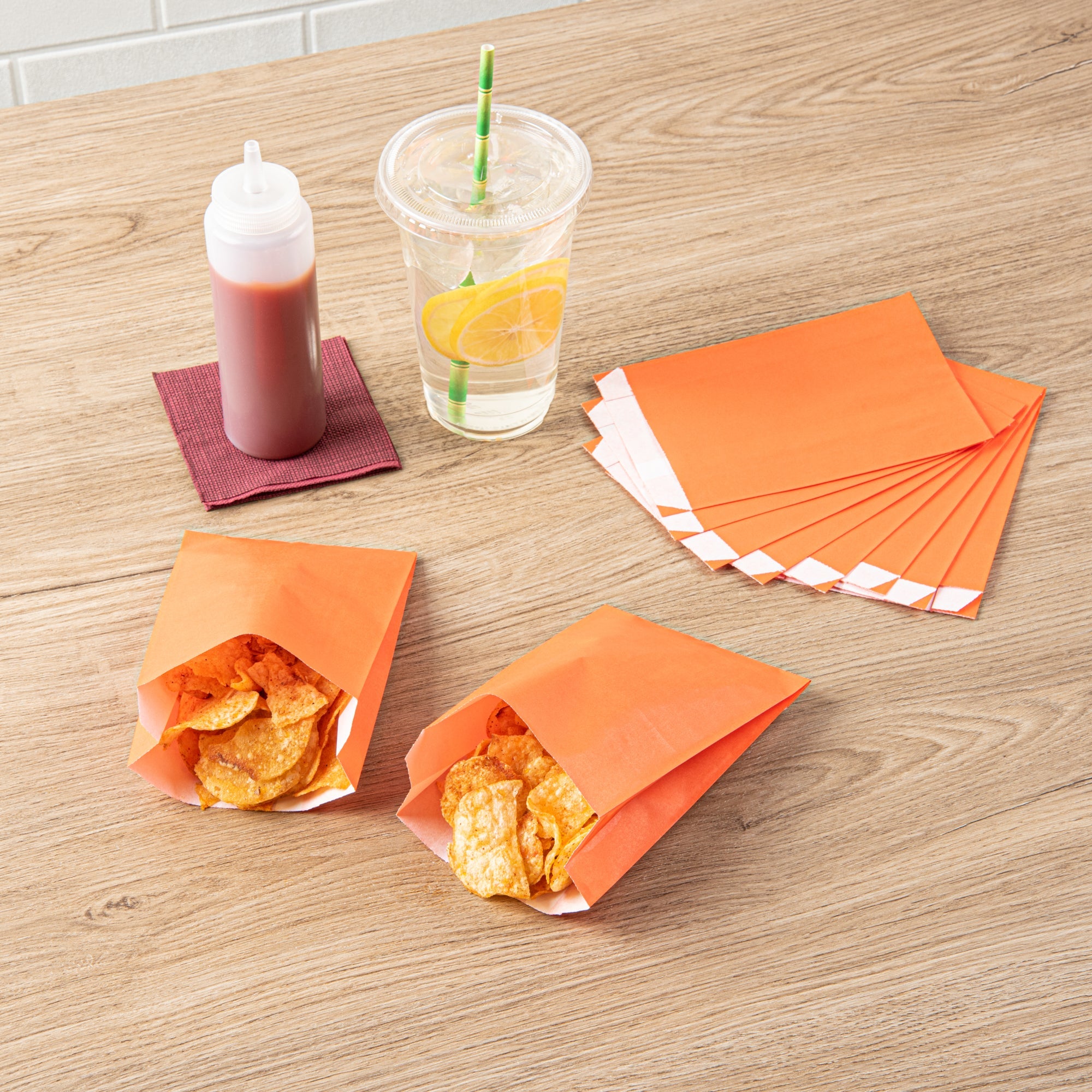 Bag Tek Tangerine Orange Paper French Fry / Snack Bag - 4 1/4" x 1 1/2" x 6 1/4" - 100 count box
