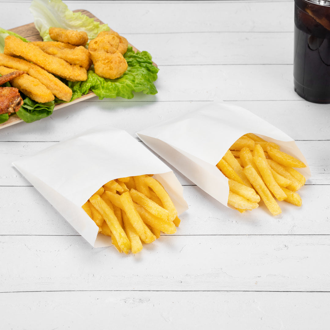 Bag Tek White Paper French Fry / Snack Bag - 4 1/4" x 1 1/2" x 6 1/4" - 100 count box