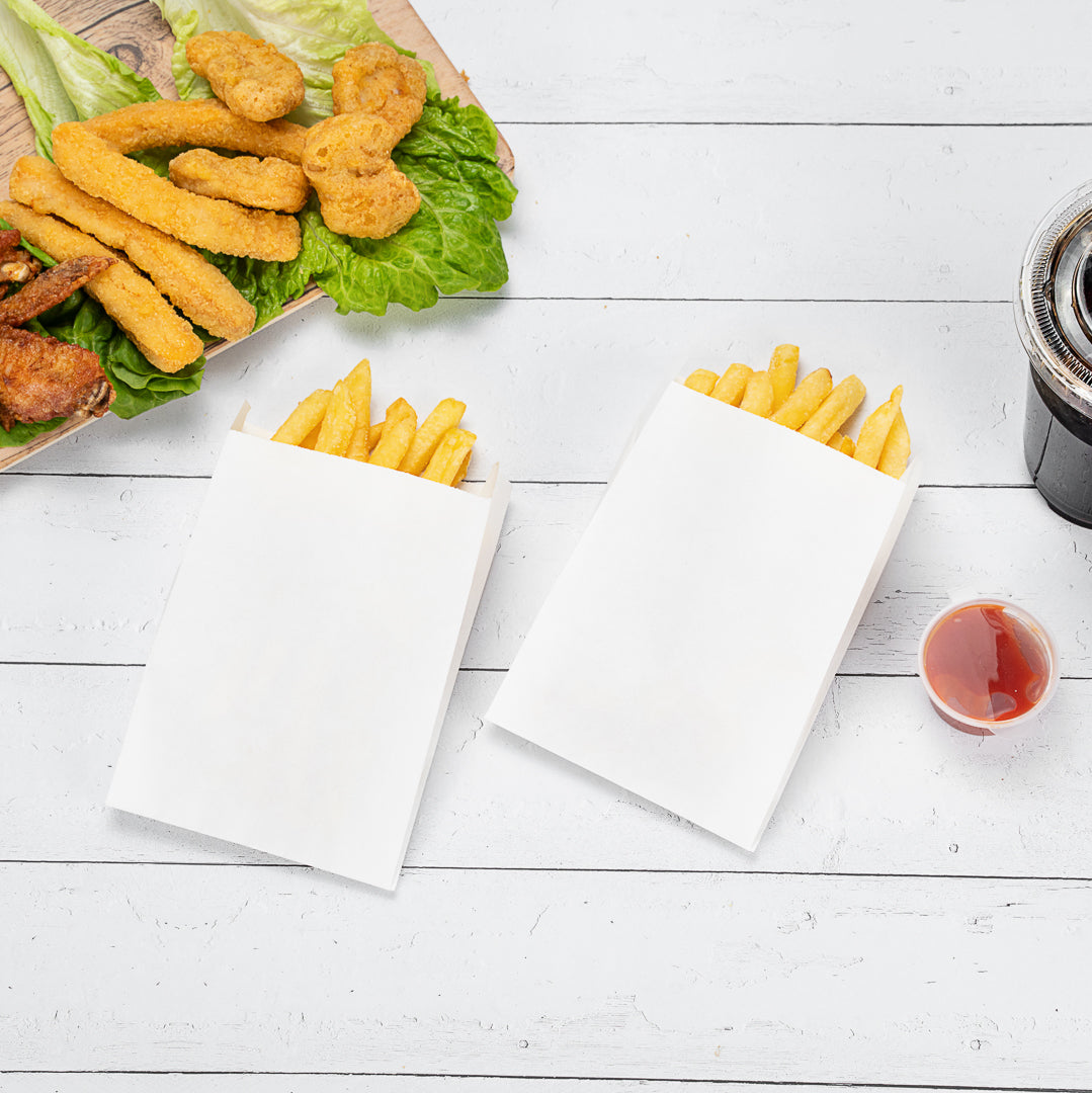 Bag Tek White Paper French Fry / Snack Bag - 4 1/4" x 1 1/2" x 6 1/4" - 100 count box