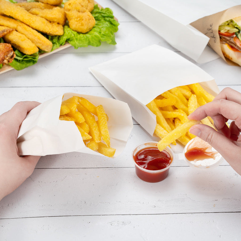 Bag Tek White Paper French Fry / Snack Bag - 4 1/4" x 1 1/2" x 6 1/4" - 100 count box