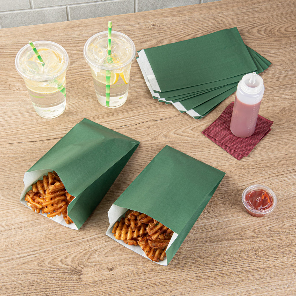 Bag Tek Forest Green Paper French Fry / Snack Bag - 5" x 3" x 8 3/4" - 100 count box