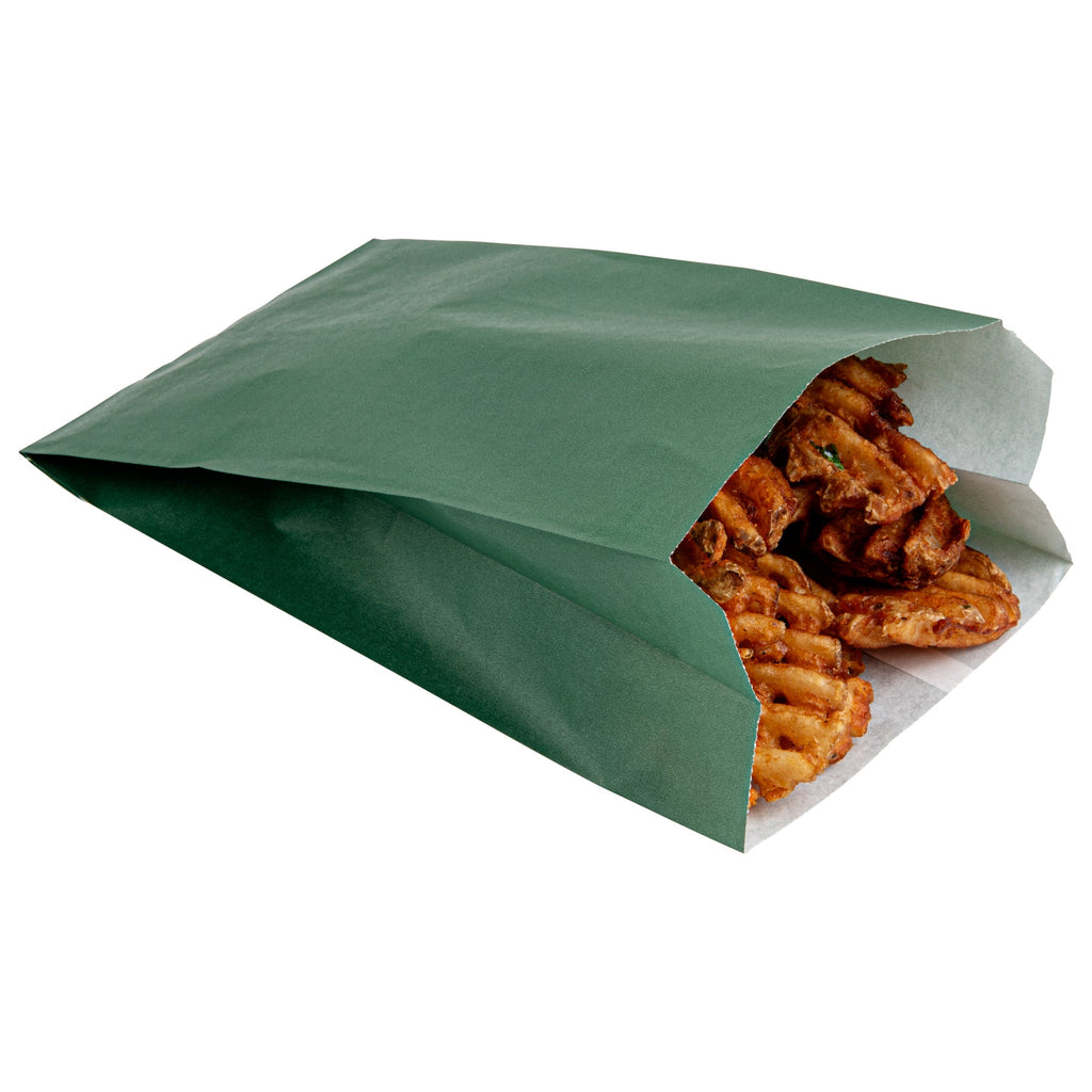 Bag Tek Forest Green Paper French Fry / Snack Bag - 5" x 3" x 8 3/4" - 100 count box
