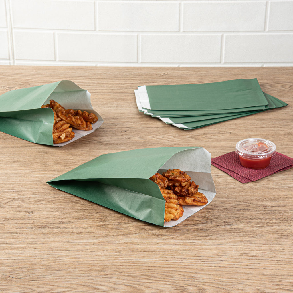 Bag Tek Forest Green Paper French Fry / Snack Bag - 5" x 3" x 8 3/4" - 100 count box