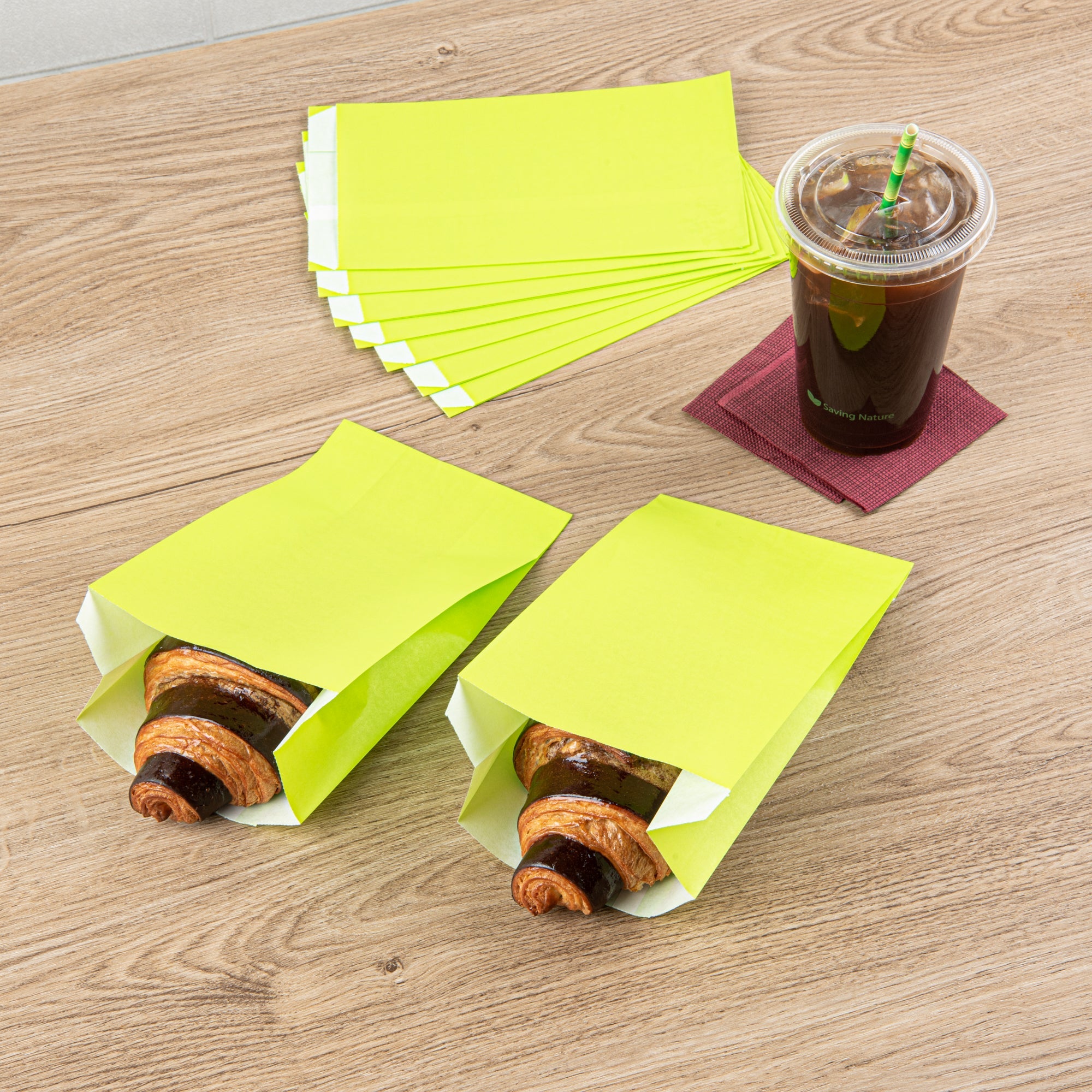 Bag Tek Eco Green Paper French Fry / Snack Bag - 5" x 3" x 8 3/4" - 100 count box