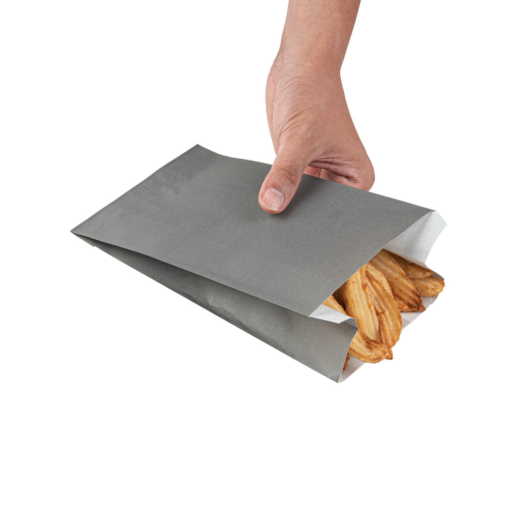 Bag Tek Gray Paper French Fry / Snack Bag - 5" x 3" x 8 3/4" - 100 count box