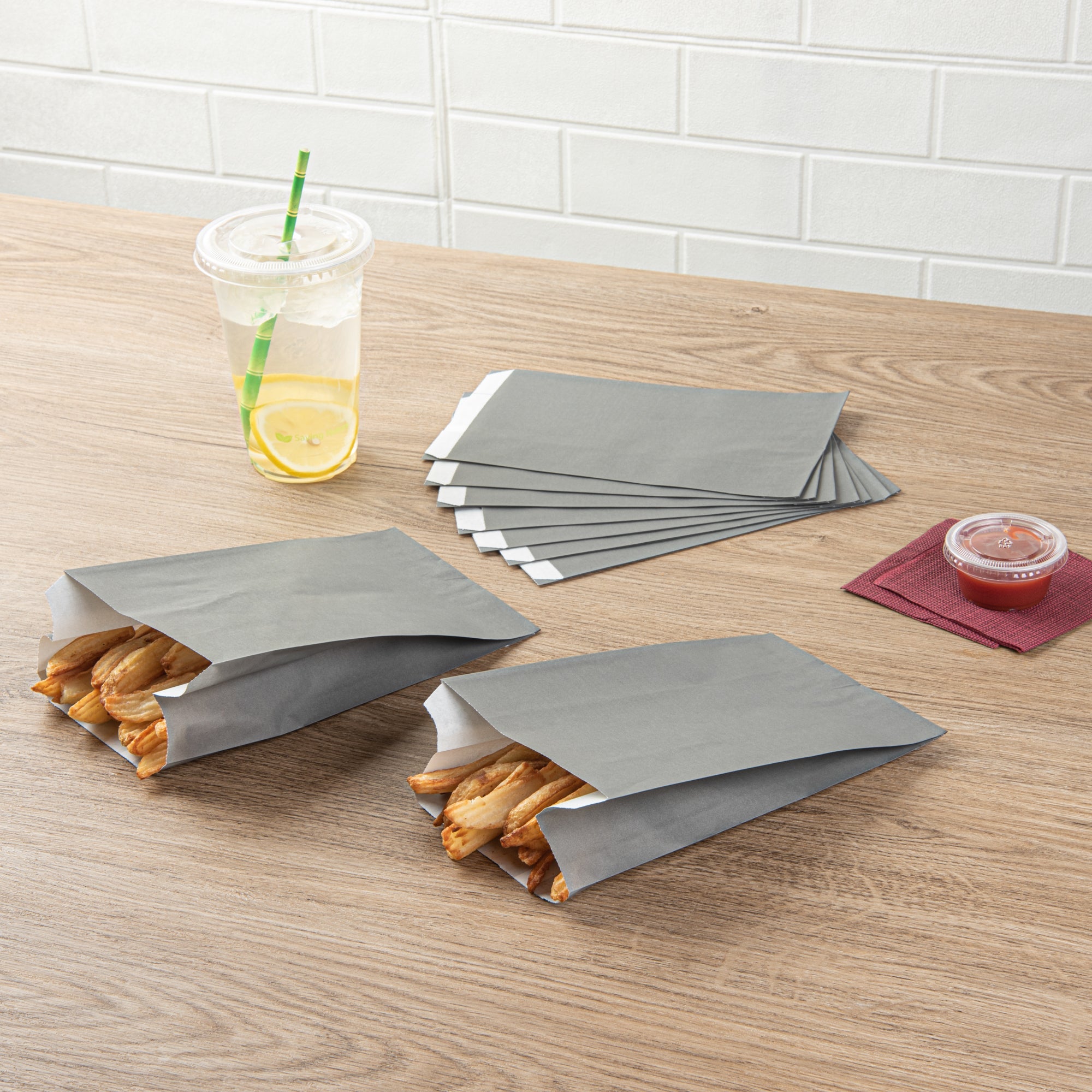 Bag Tek Gray Paper French Fry / Snack Bag - 5" x 3" x 8 3/4" - 100 count box