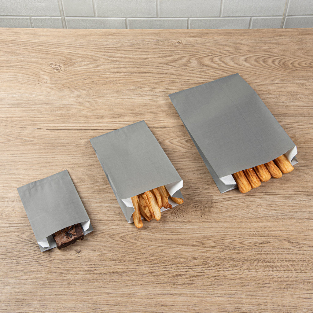 Bag Tek Gray Paper French Fry / Snack Bag - 5" x 3" x 8 3/4" - 100 count box