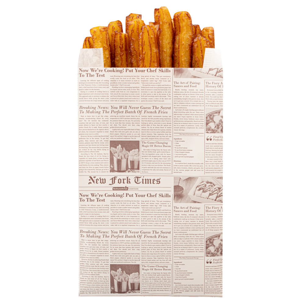 Bag Tek Sepia Newsprint Paper French Fry / Snack Bag - 5" x 3" x 8 3/4" - 100 count box