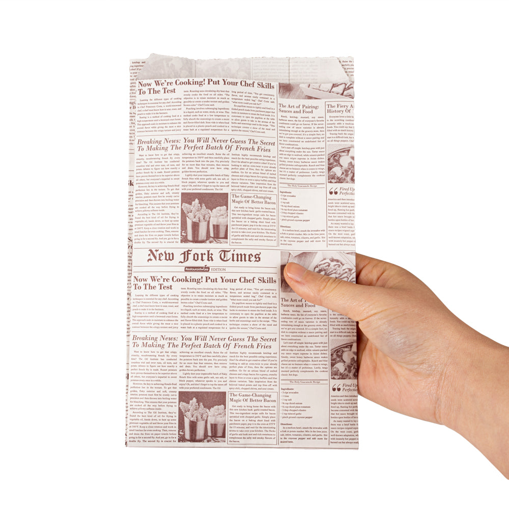 Bag Tek Sepia Newsprint Paper French Fry / Snack Bag - 5" x 3" x 8 3/4" - 100 count box