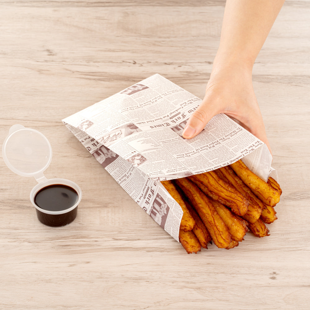 Bag Tek Sepia Newsprint Paper French Fry / Snack Bag - 5" x 3" x 8 3/4" - 100 count box