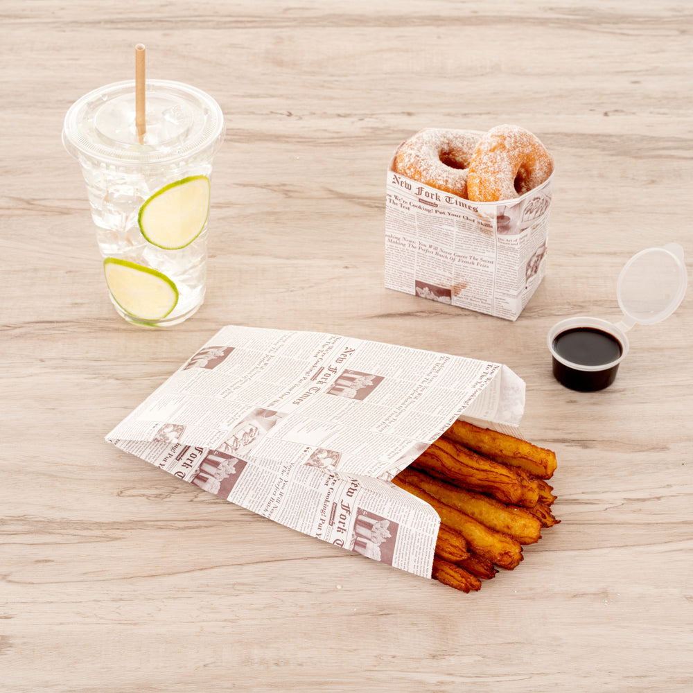 Bag Tek Sepia Newsprint Paper French Fry / Snack Bag - 5" x 3" x 8 3/4" - 100 count box