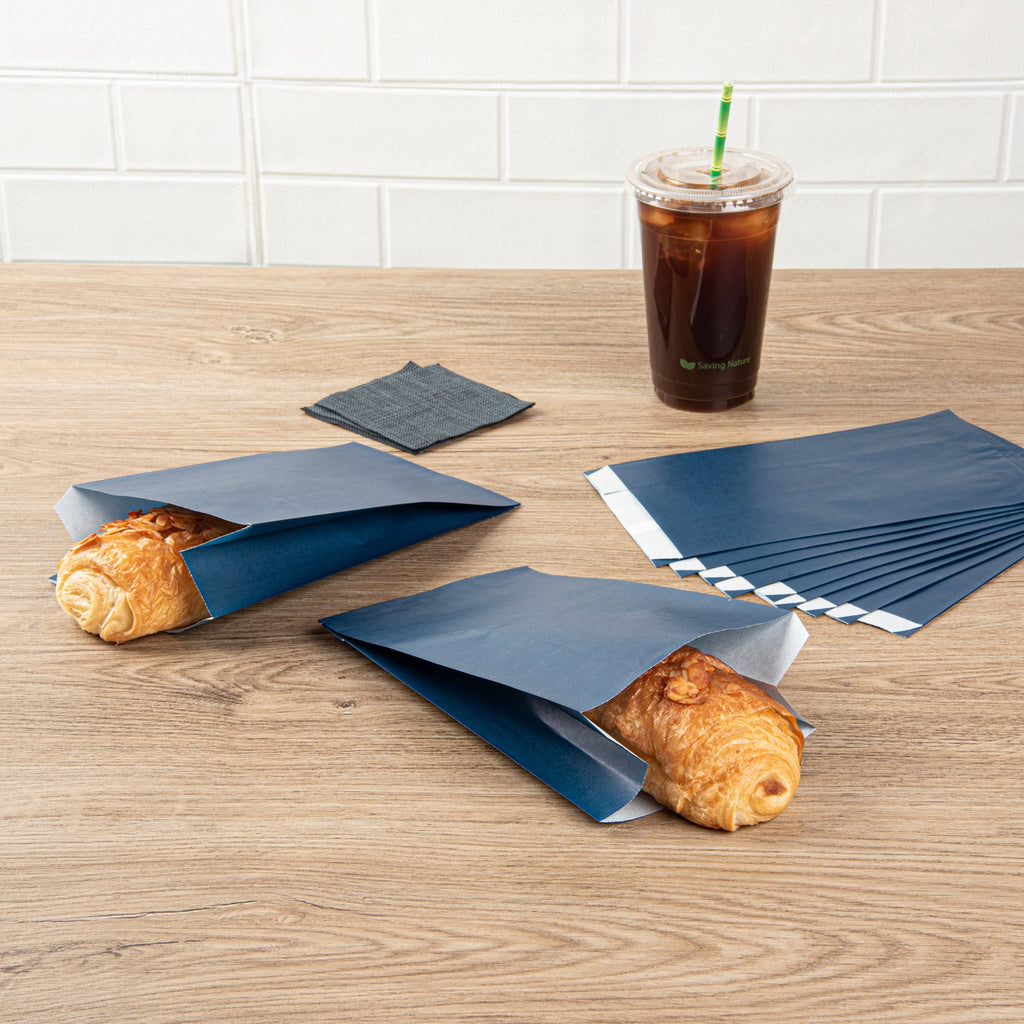 Bag Tek Midnight Blue Paper French Fry / Snack Bag - 5" x 3" x 8 3/4" - 100 count box