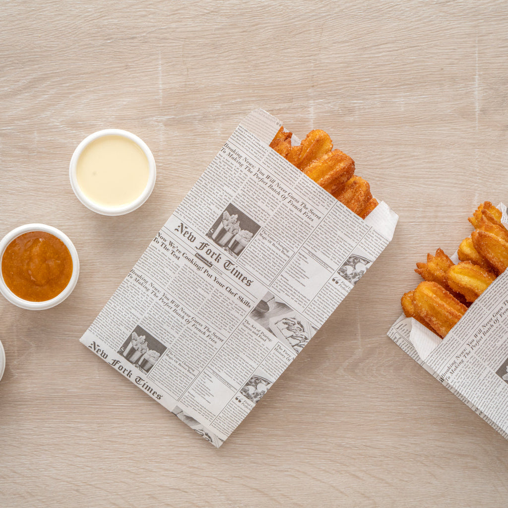 Bag Tek Newsprint Paper French Fry / Snack Bag - 5" x 3" x 8 3/4" - 100 count box