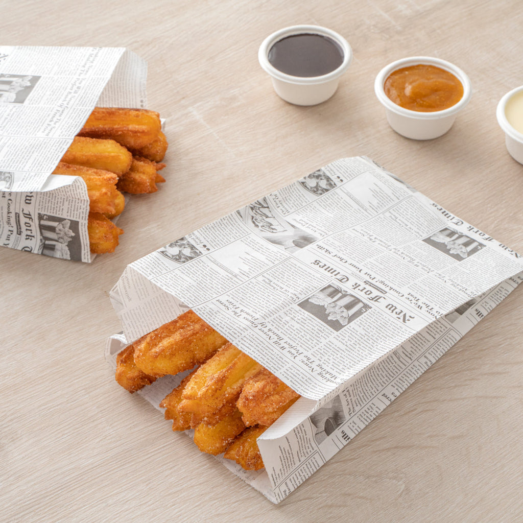 Bag Tek Newsprint Paper French Fry / Snack Bag - 5" x 3" x 8 3/4" - 100 count box