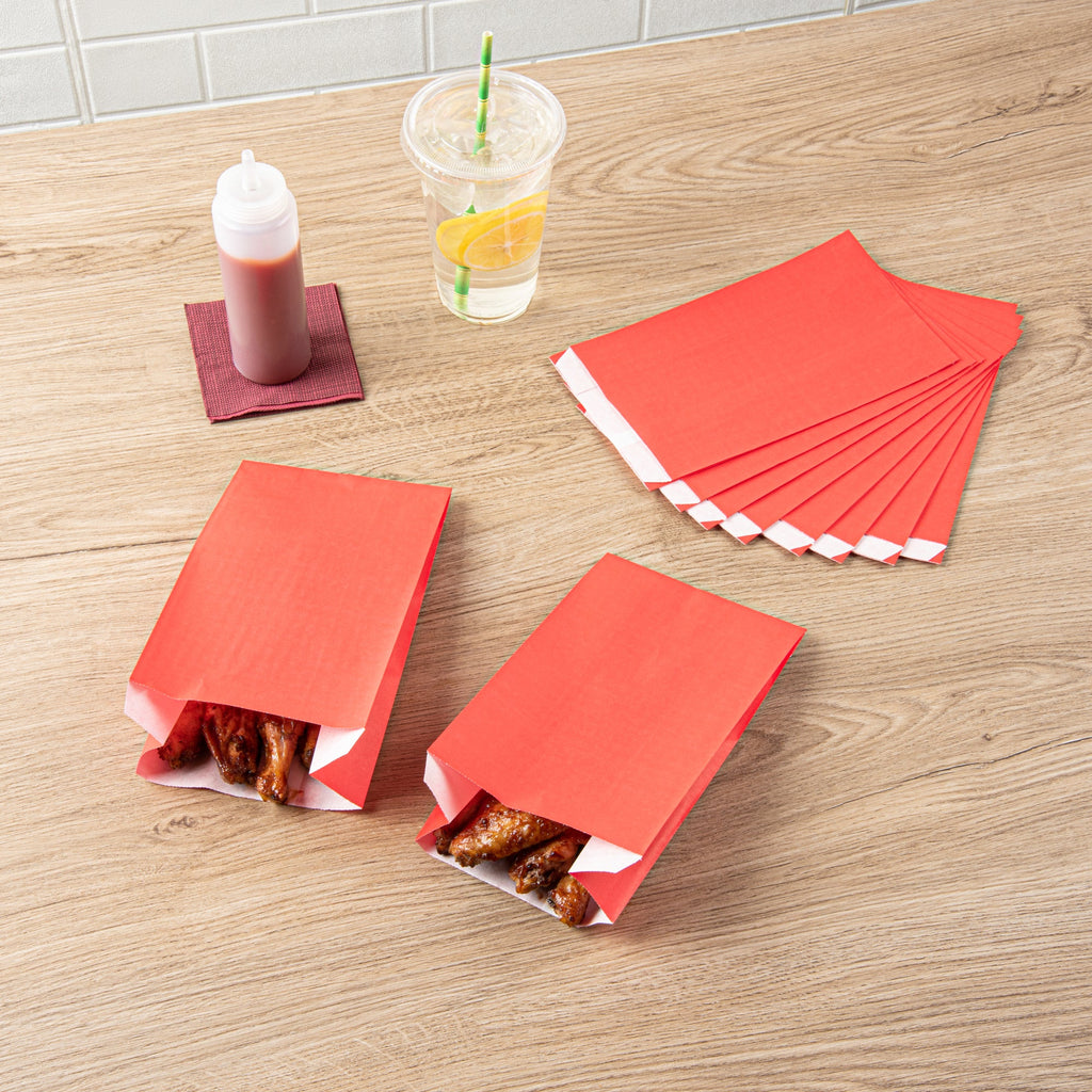 Bag Tek Red Paper French Fry / Snack Bag - 5" x 3" x 8 3/4" - 100 count box