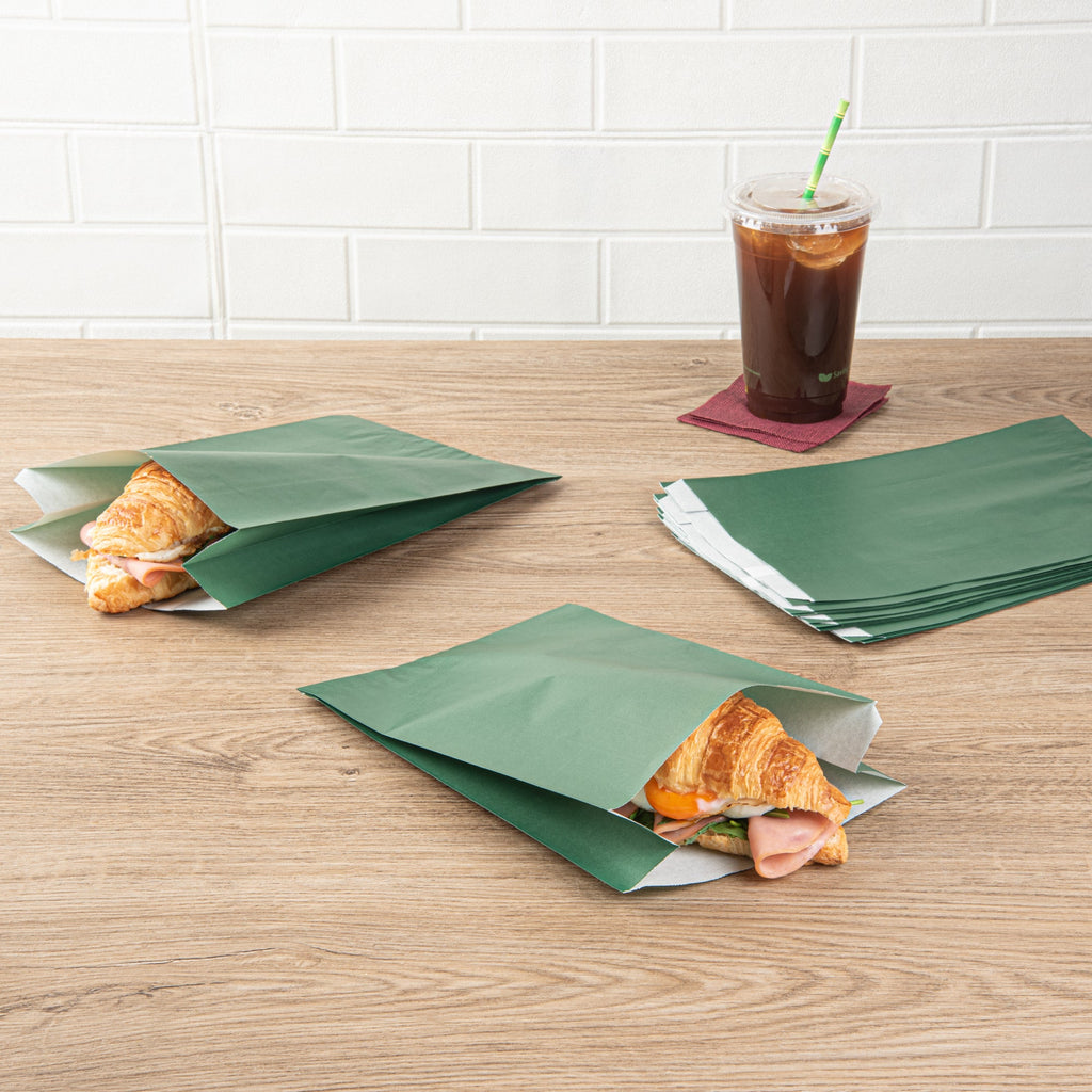 Bag Tek Forest Green Paper French Fry / Snack Bag - 7" x 3" x 11" - 100 count box