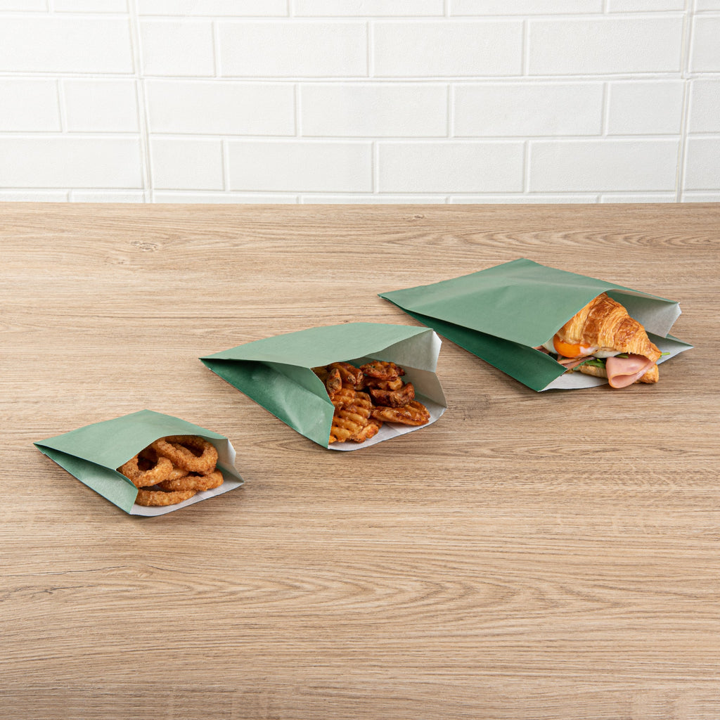 Bag Tek Forest Green Paper French Fry / Snack Bag - 7" x 3" x 11" - 100 count box