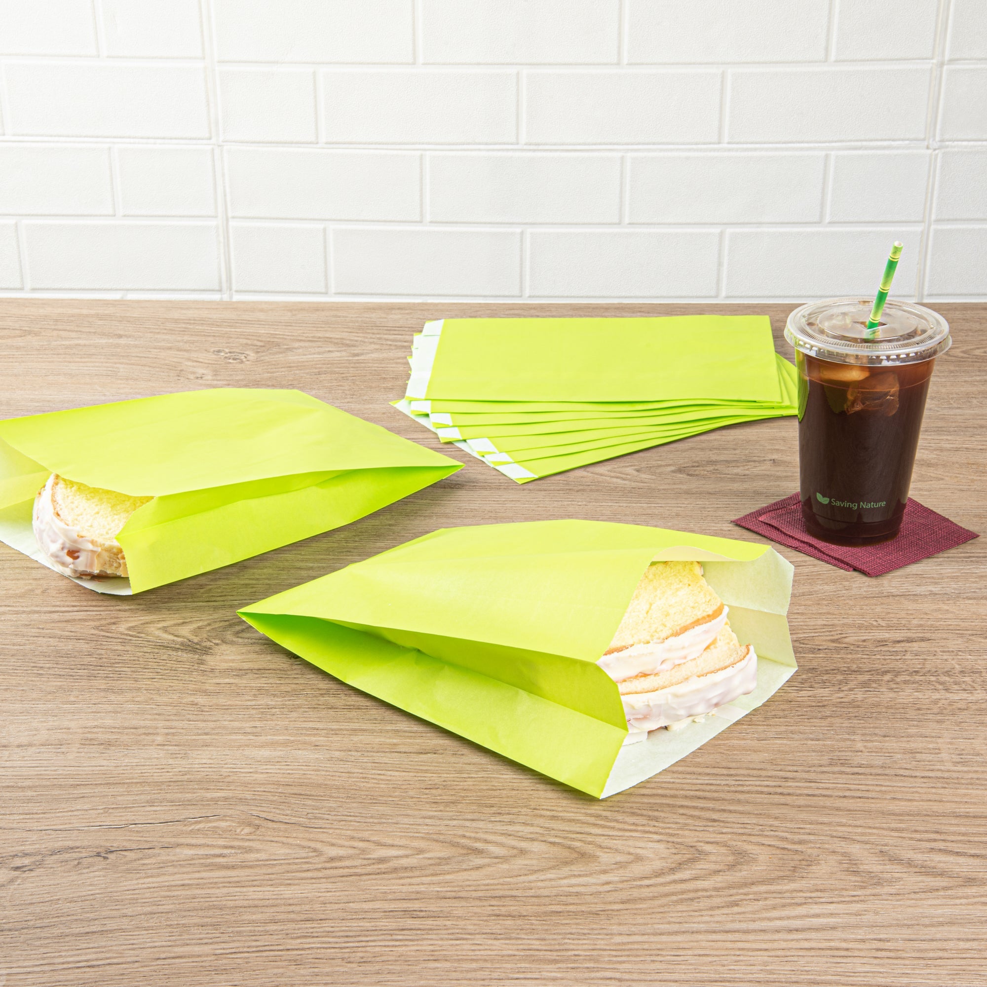 Bag Tek Eco Green Paper French Fry / Snack Bag - 7" x 3" x 11" - 100 count box