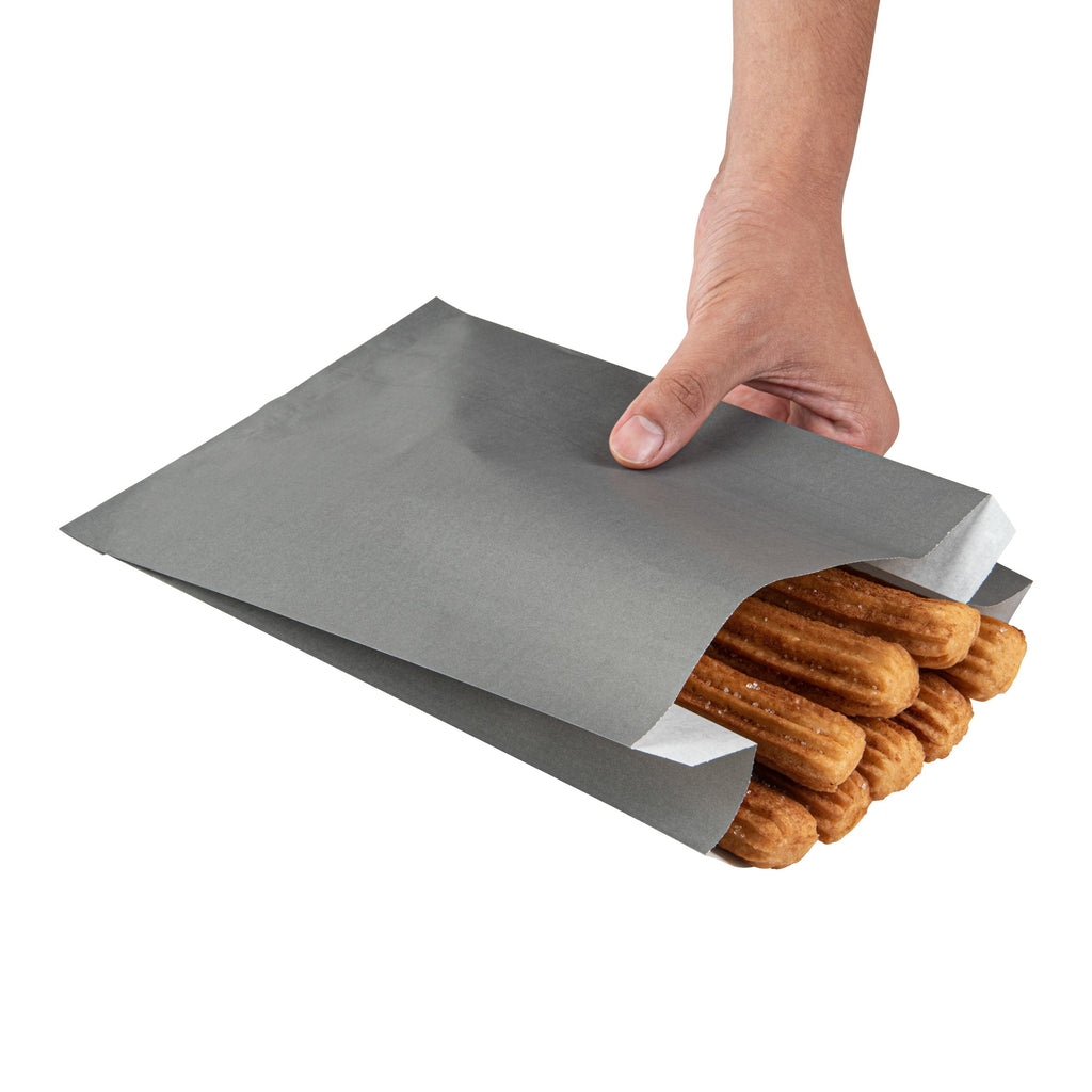 Bag Tek Gray Paper French Fry / Snack Bag - 7" x 3" x 11" - 100 count box