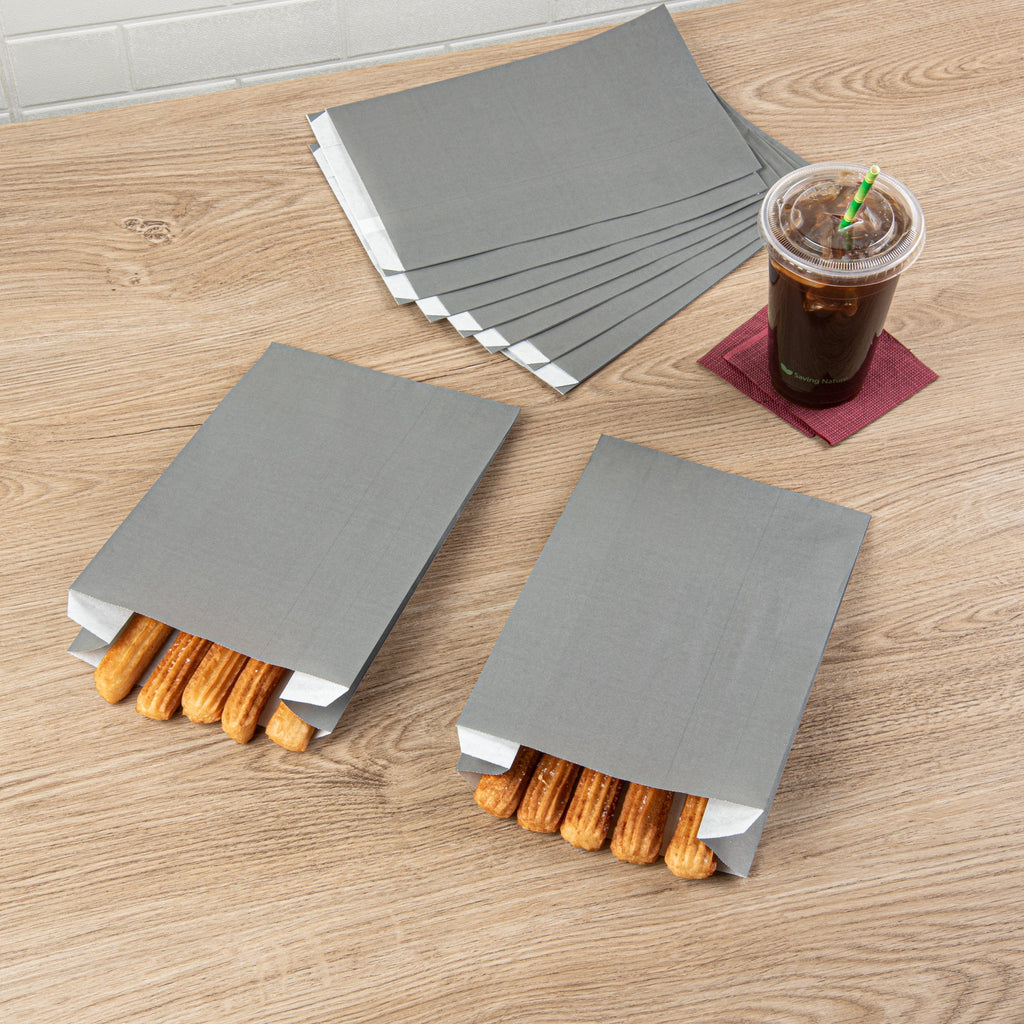Bag Tek Gray Paper French Fry / Snack Bag - 7" x 3" x 11" - 100 count box